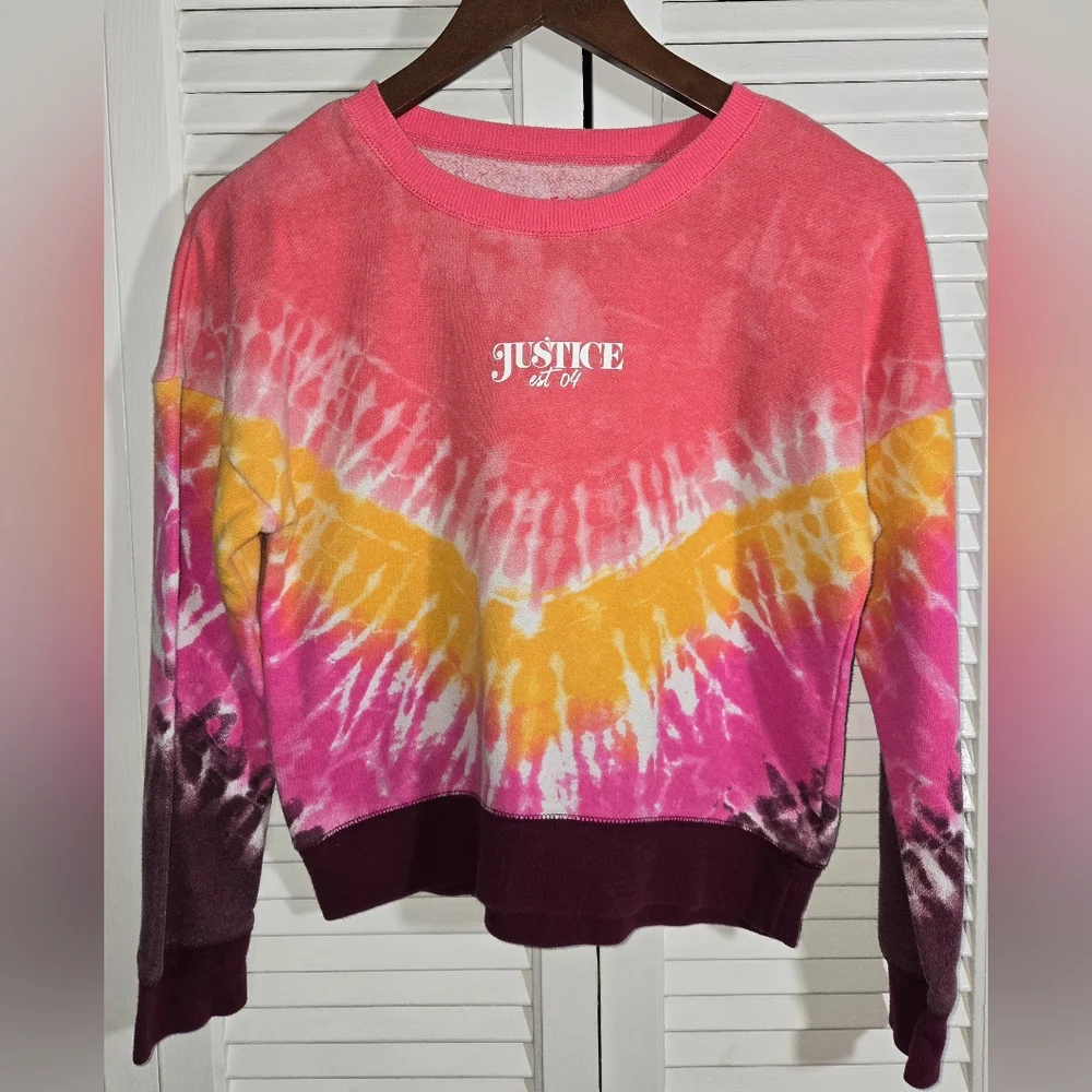 Justice Tie Dye Long Sleeve Crew Neck Sweatshirt Sz 10